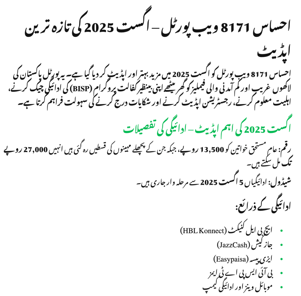 Ehsaas Programme 8171 Web Portal August 2025
